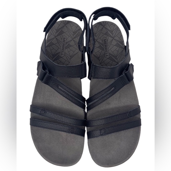 Merrell Sandspur Sandals Women's 10 Black Leather Comfort Strappy Sport Hiking - Picture 2 of 9